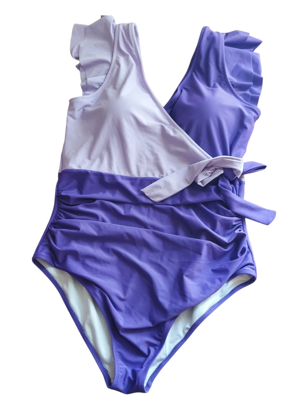 Lavender Two-Tone Ruffle One-Piece Swimsuit with Side Tie